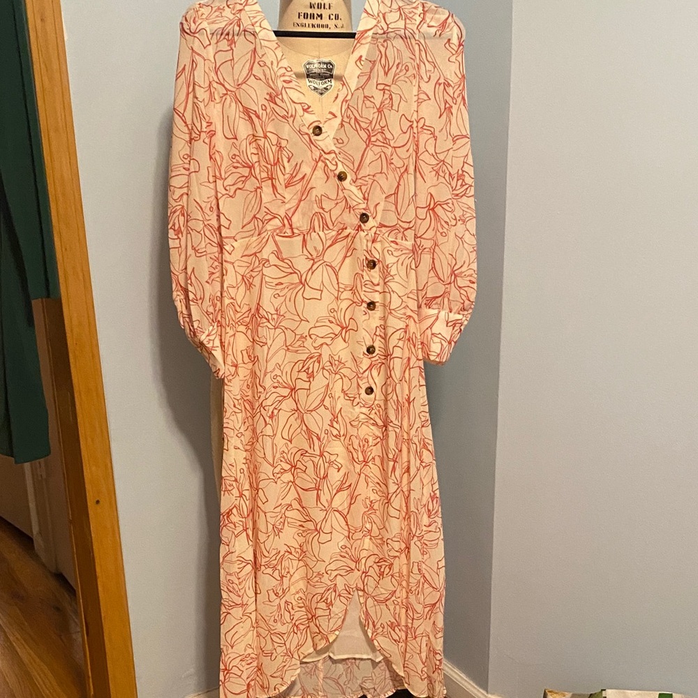 Honey Punch Red Floral Long Sleeve Dress NWOT Never Worn
